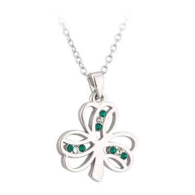 Solvar Shamrock Pendant Women's Lucky Crystal with Chain Green & White Crystal.