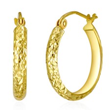 Wellingsale 14k Yellow Gold Diamond Cut 3mm Hoop Earrings 20 x 20 mm 