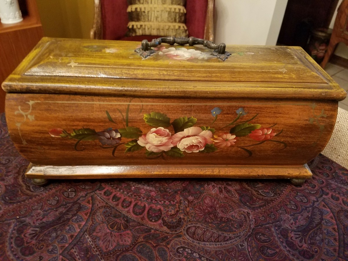 Long Heavy Hand Painted Rose Roses Flowers Wood Wooden Decorative 