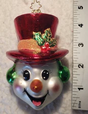 Christopher Radko Vintage Glass Blown Christmas Ornament Happy Snowman Santa