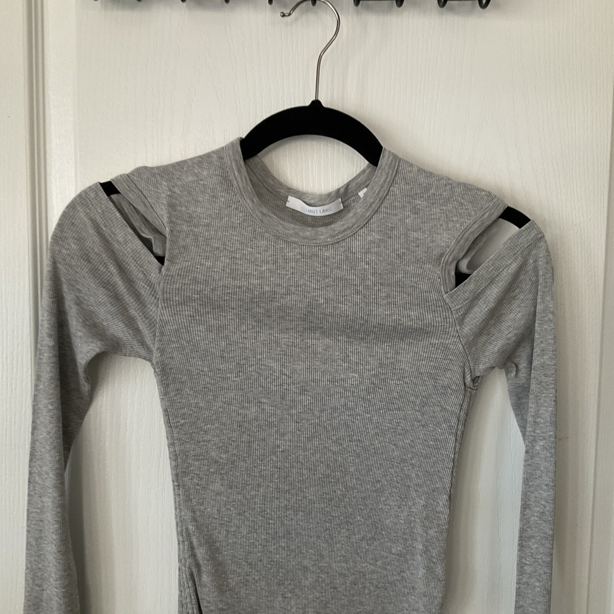 Helmut Lang - Open Cold Shoulder, Runched Side Short Gray Bodycon