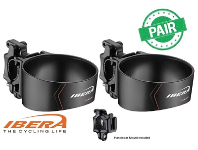 IBERA Bicycle Water Bottle Handlebar Stem Mounted Cup Coffee Holder Black PAIR