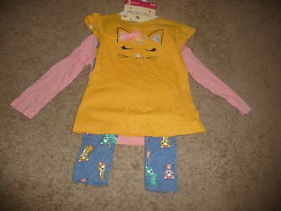 NEW NWT Colette Lilly 3 piece (2 shirts, 1 pant) cat themed pant outfit 24 month