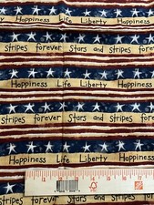 Rustic Patriotic Fabric - 41" X 1 Yard 17" - Cream Red Blue Stripes