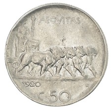 ITALIA Vittorio Emanuele III 50 Centesimi 1920 Leoni - Contorno rigato