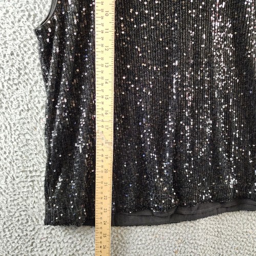 Calvin Klein Sequin Cap Sleeve Top Women's Large Black Back Zip Closure - Picture 6 of 15