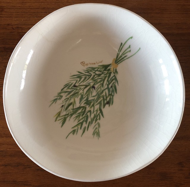 Vintage Sur La Table Soup Pasta 8.5” Bowl, Italy Ceramic Rosemary Herb