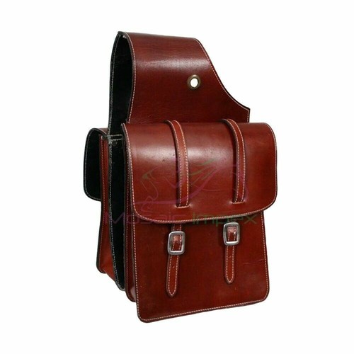 Sacoche De Selle Cheval En Cuir Véritable - Simple - Noir - Western