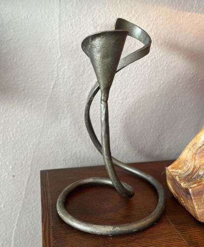 Hand Forged Blacksmith Black Iron Taper Candle Holder. Organic Fluid Shape 9” - Picture 3 of 12