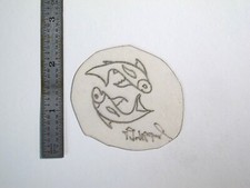 vtg 1960s 70s Tattoo Flash acetate stencil Two Fish Pisces signed OC2