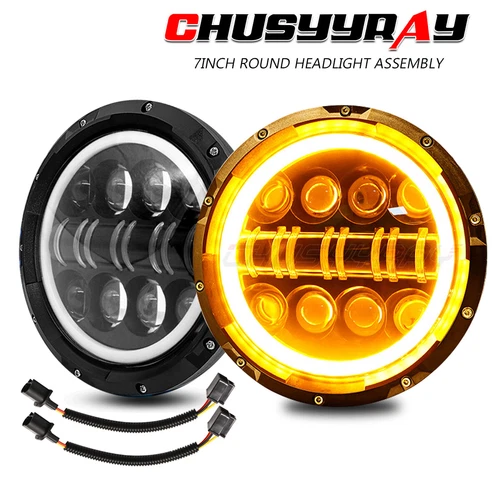For 1967-1972 Chevy C10 Pair 7 inch LED Headlights Round Yellow Hi/Lo Lamp - Bild 1 von 13