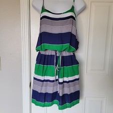 Banana Republic Navy Green White Striped Sundress Beach Preppy Travel Size Small