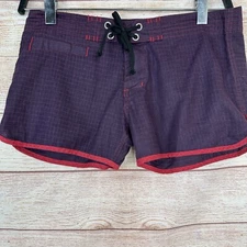 Livity Outernational Purple Red Check Eco Hemp Recycled Board Shorts Women's M