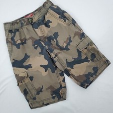 Arizona Jeans Camoflauge Cargo Shorts Green Brown Black Cinch Waist Boys 14