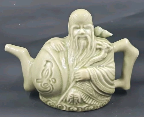 Assassins Teapot, Handmade Chinese Ceramic Green Tea Kettle, 7.5" Longevity