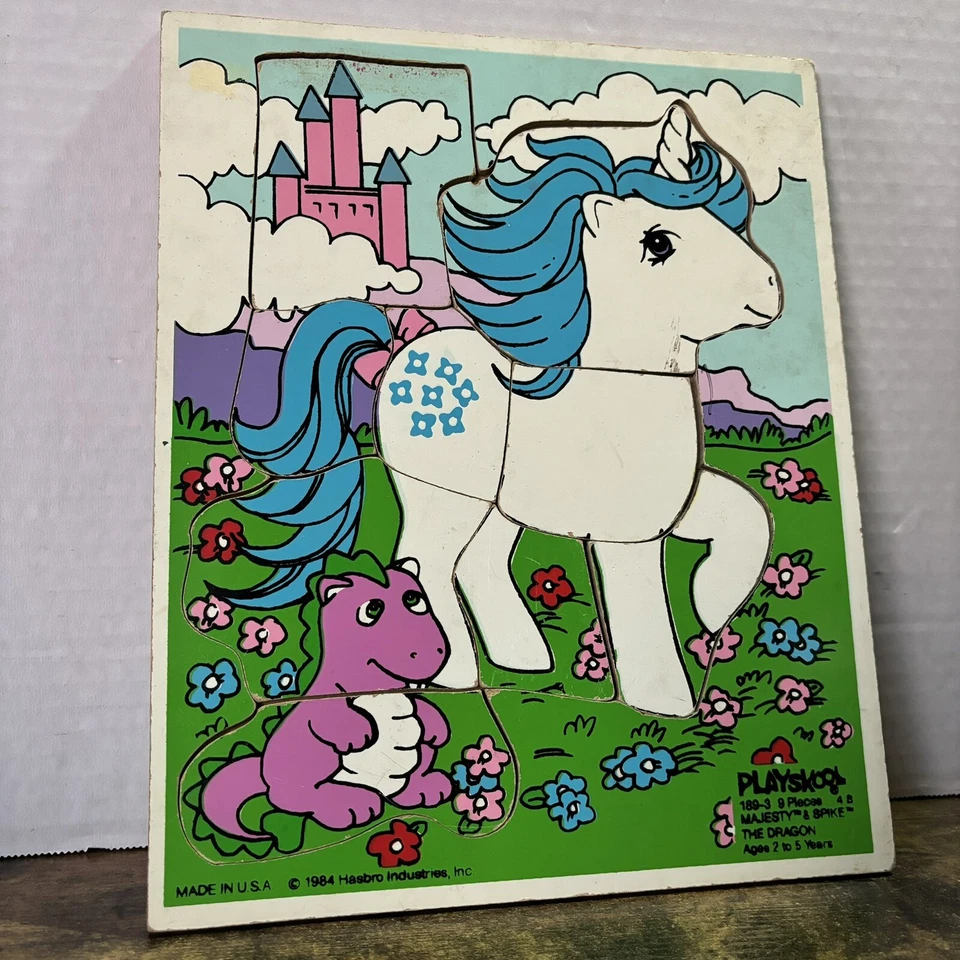 复古 1984 Majesty & Spike The Dragon 孩之宝 Playskool 框架托盘拼图 189-3 — 第 2/4 张图片