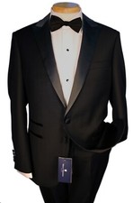 Marco Valentino Super 150's Wool  Cashmere Black Slim Fit Peak Lapel Tuxedo