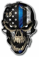 4x Thin Blue Line Police Skull USA American Flag Sticker Decal Car Truck Window
