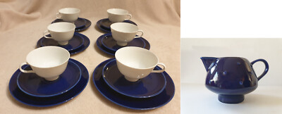 Melitta Bangkok Porzellan 6x Tasse, Untertasse, Kuchenteller und Milchkännchen
