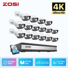 ZOSI 4K 16CH NVR 8MP Home POE Security Camera System AI Vehicle Detect Audio 4TB