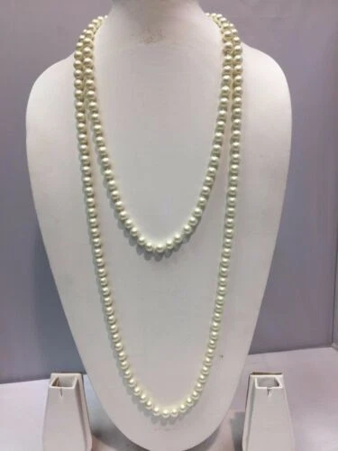 OFF WHITE Collana Catena di Perle Off Bianca Lunga Donna Nuova Finta Perla Perline Buona Qualità