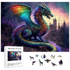 Dragon King Wooden Puzzle Art Unique Animal Pieces DIY Jigsaw Gift for Adults