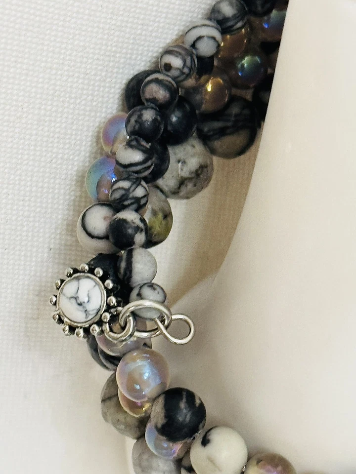 Pedras naturais com elástico de vidro pulseira de 3 camadas multicolorida unissex tamanho 1 - Imagem 3 de 4