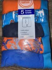 Wonder Nation Boys Boxer Briefs 5-Pair Underwear Cotton Tag Free A M 8