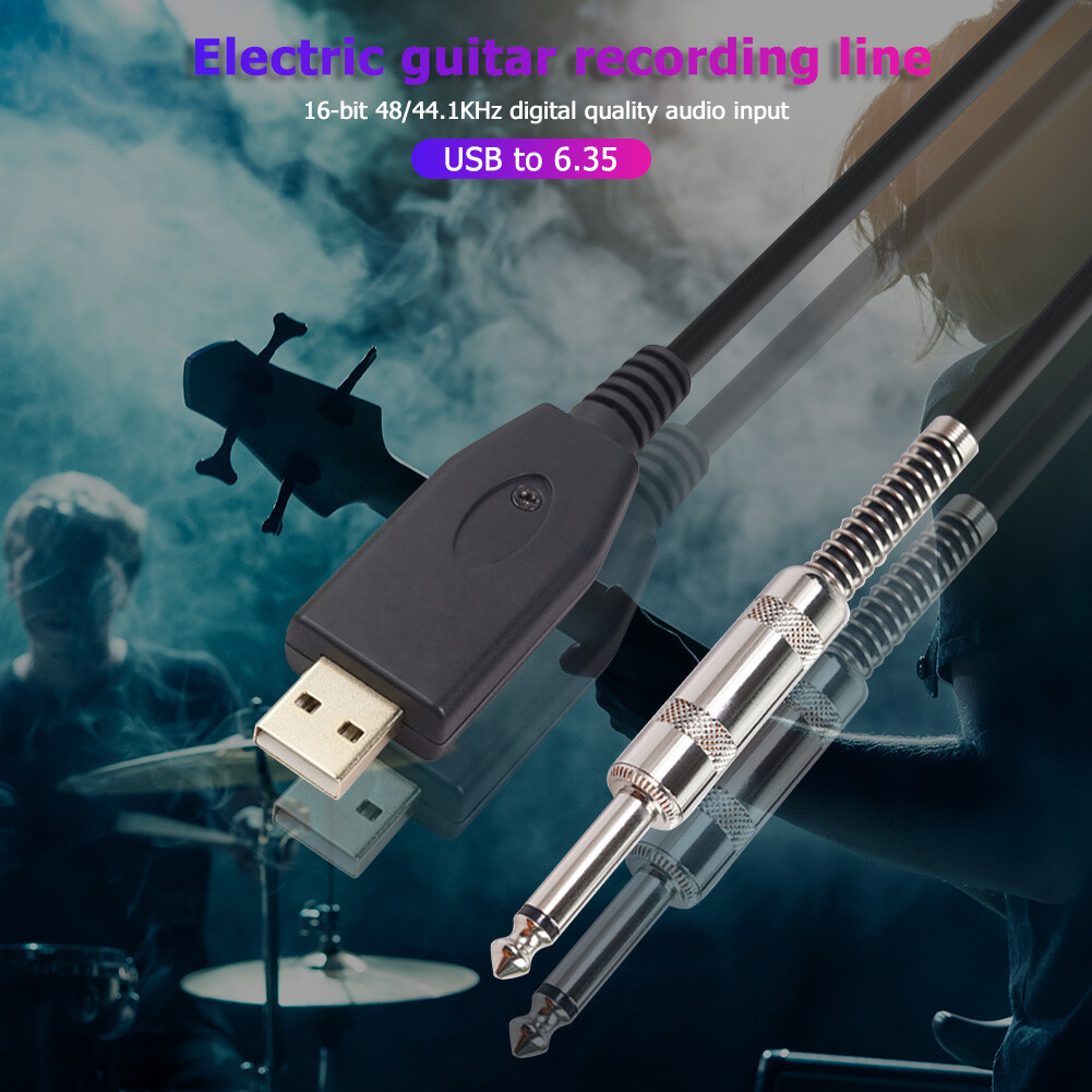USB Male to 6.35mm TS Mono Adapter Cord Guitar Bass to USB Link