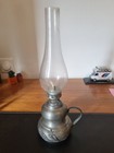Lampe à pétrole ancienne en Étain avec cheminée en verre