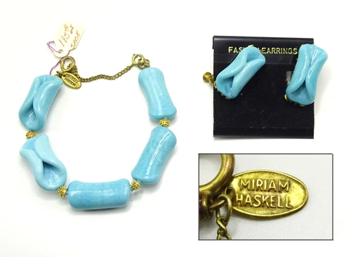 Antique Signed HASKELL Costume Jewelry Bracelet + Earring Set - NO RESERVE! - 1