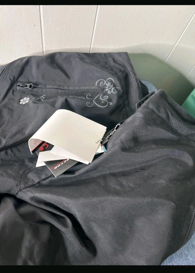 Calça de motocicleta Joe Rocket Alter Ego feminina têxtil flores pretas nova com etiquetas, tamanho G - Imagem 3 de 4