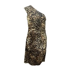 David Meister Size 8 Sequin Leopard Print Dress Ruched One Shoulder Stretchy