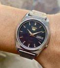 Vintage Seiko 5 Automatic Watch 37mm All Stainless Steel Black Dial 7009