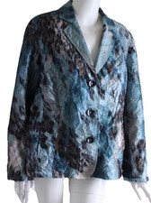 Chico's Sz 2 L Lux Funky Mottled Art-to-Wear Crinkle Blazer Jacket