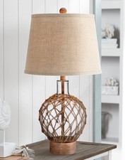 Nautical Table Lamp Clear Glass Rope Net Burlap for Living Room Bedroom