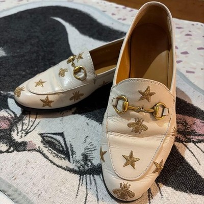 GUCCI White Leather Horsebit Loafer with Gold Star Pattern 36 (23cm) 060869d