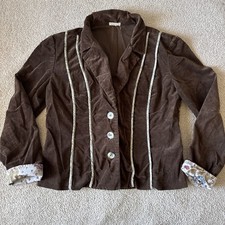 VTG Chocolate Brown Corduroy Blazer Jacket Women Med Pinwale Cord Shoulder Pads