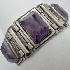 RARE VINTAGE ART DECO SIGNED FRED DAVIS MEXICO STERLING SILVER AMETHYST BRACELET