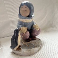 Lladro Rare Inuit ( girl) with penguin No 2259 Gres VGC. 