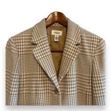 Talbots Wool Cashmere Angora Houndstooth Blazer Tan Cream Jacket Womens Size M