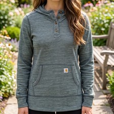 Carhartt Womens Slate Green Space Dye Henley Hoodie Slightly Fitted 4836
