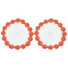 2Pcs Crochet Handmade Doilies 8.2" Placemats Lace Coasters White, Orange