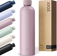 Stainless Steel Insulated Water Bottle 32Oz | Slim Water Bottle for Travel, Car,