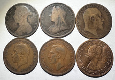 Great Britain England Set of 6 Coins, 1860-1967 Rulers Lot Victoria - Elizabeth