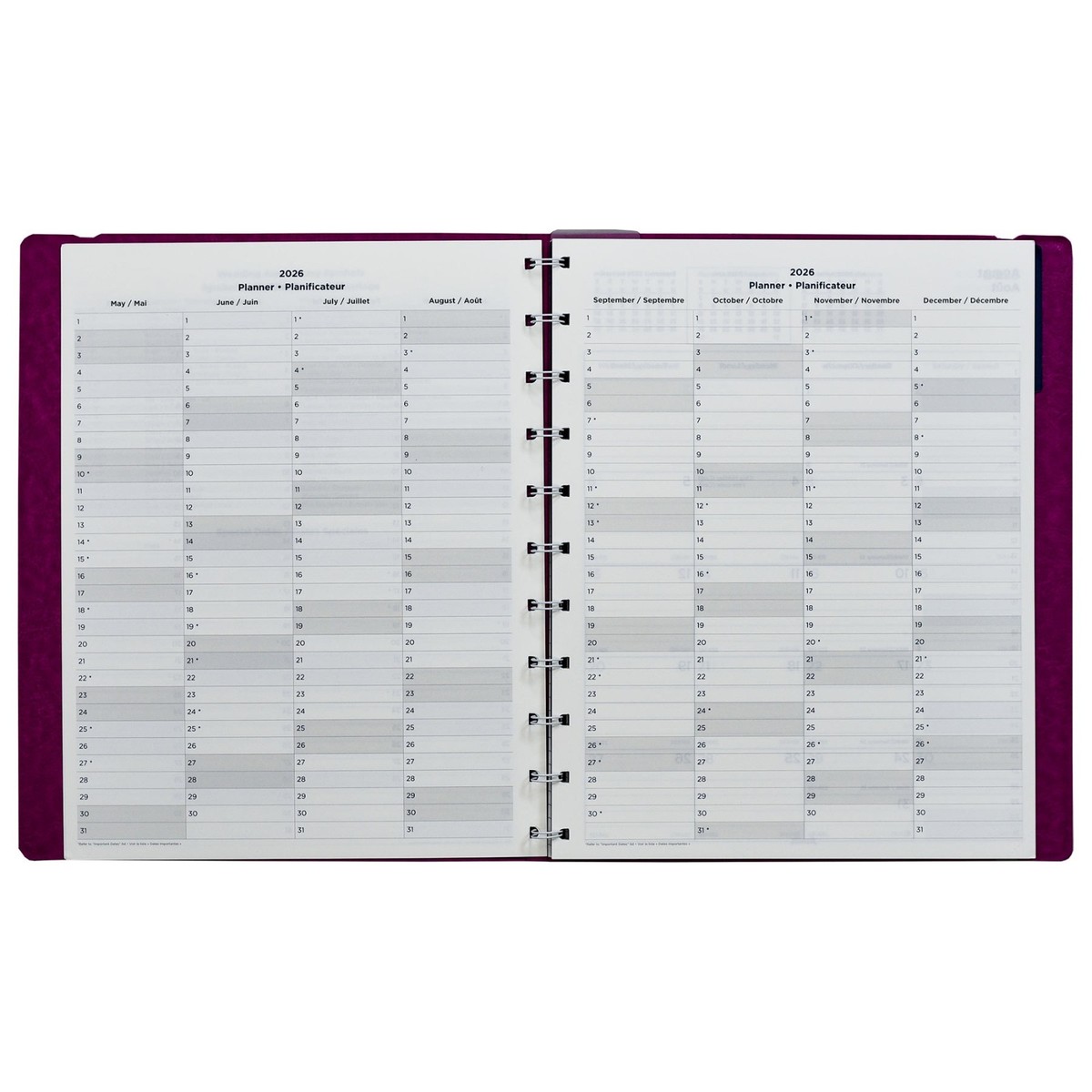 Filofax 2025 Monthly Planner | August 2024 - Dec 2025 | Bilingual English/French | Fuchsia