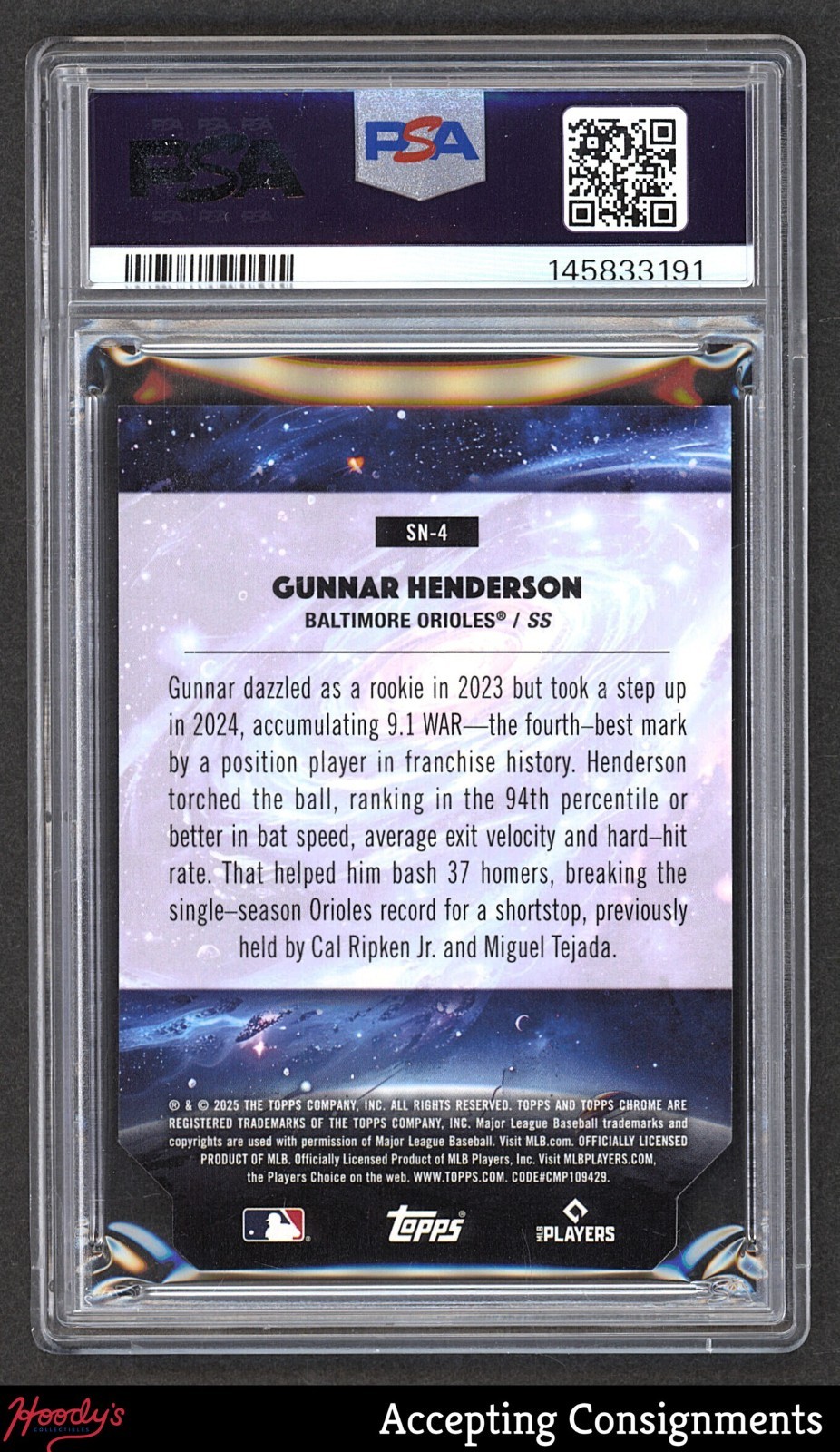 2025 Topps Cosmic Chrome Stella Nova #SN4 Gunnar Henderson ORIOLES PSA 9 POP 2 view 2