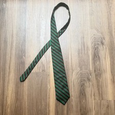 Vtg Land's End Men's Tie Repp Striped Green Blue Red Made in USA 100% Silk