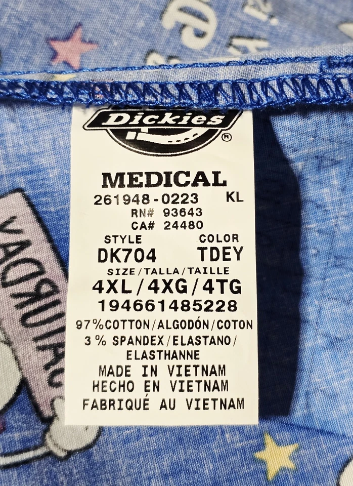 NWT Dickies V Neck Scrub Top with 2 Front Patch Pockets 4xl Dentist Tooth Theme - Image 4 of 4