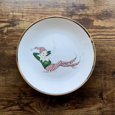 Restoration Hardware Naughty Elf Salad Plate Smoking Cigar 7.75 
